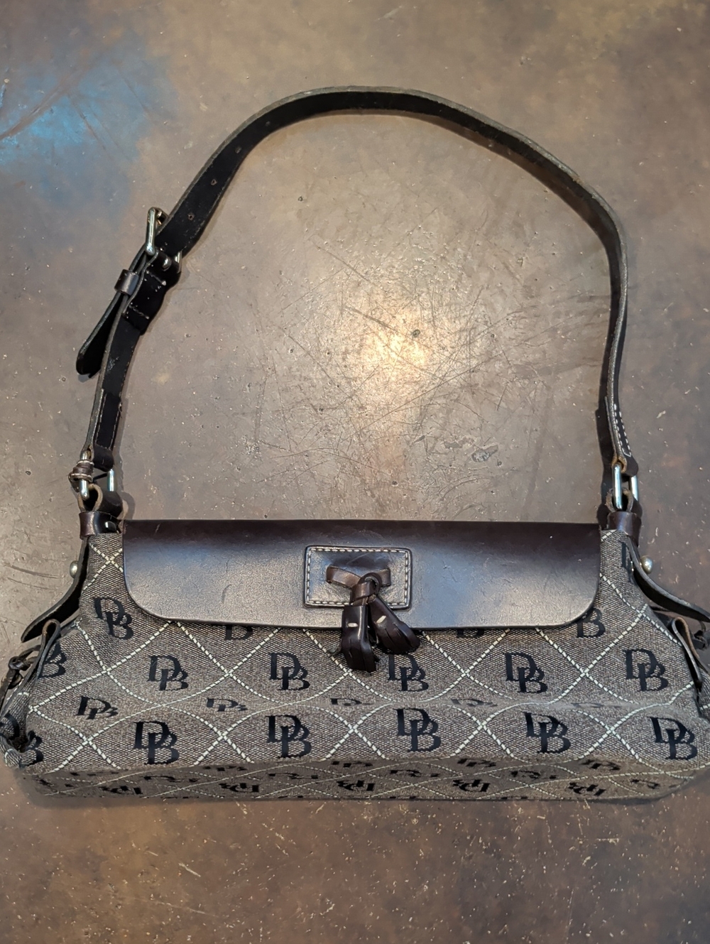 Dooney & Bourke Logo Pattern Black and Brown Shoulder Bag